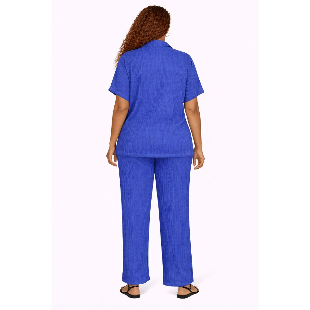 Blue Pleated Two Piece Set